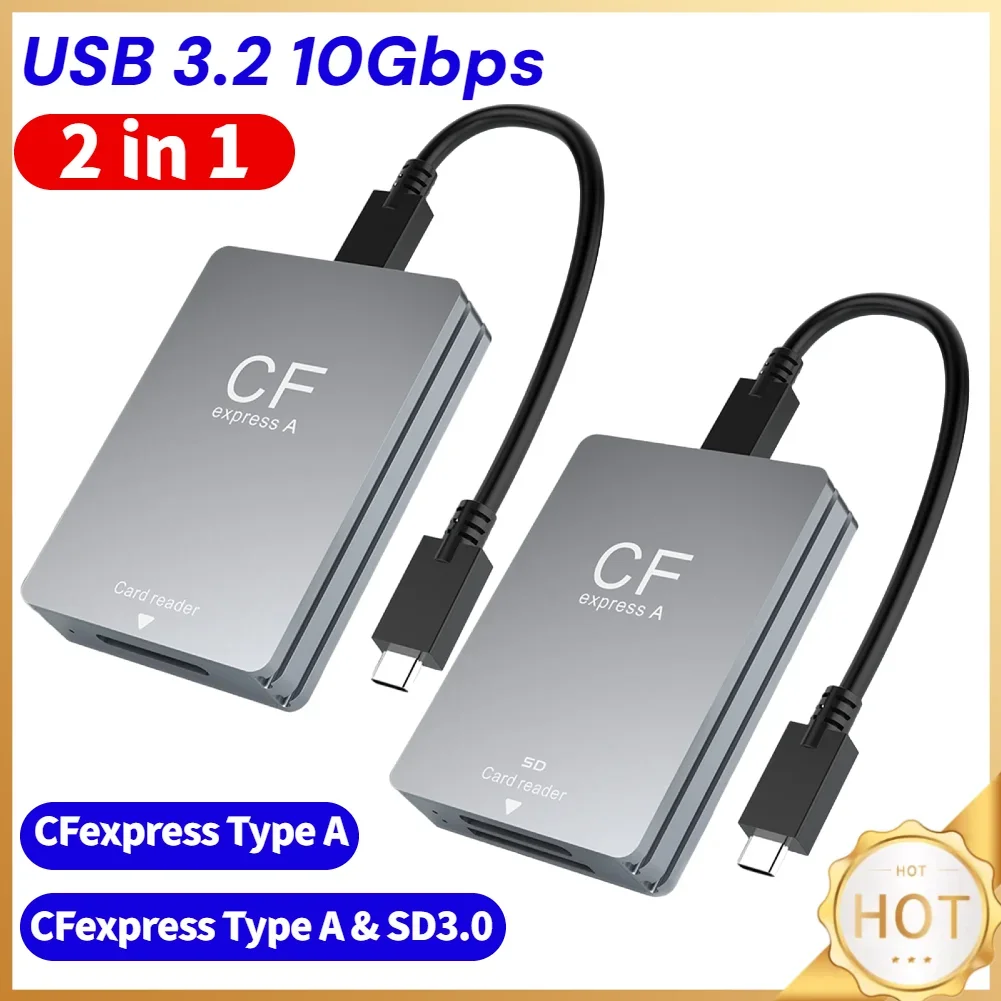 2 in 1 CFexpress Type A SD Card Reader USB 3.2 10Gbps Portable CF Express Reader with USB C To USB C/USB A Cable for SLR