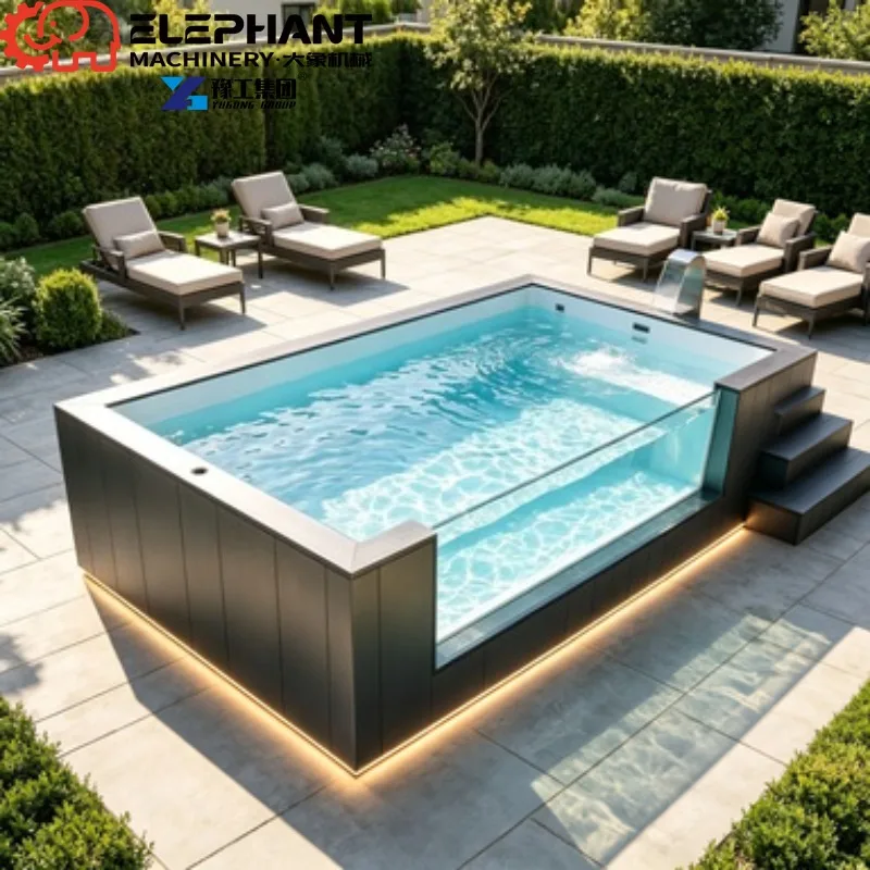 Luxury Outdoor Above Ground Piscina Pool, Swimming Pool With Lounger & Tanning Function For Backyard Hotel Rooftop Hot Tub Spa
