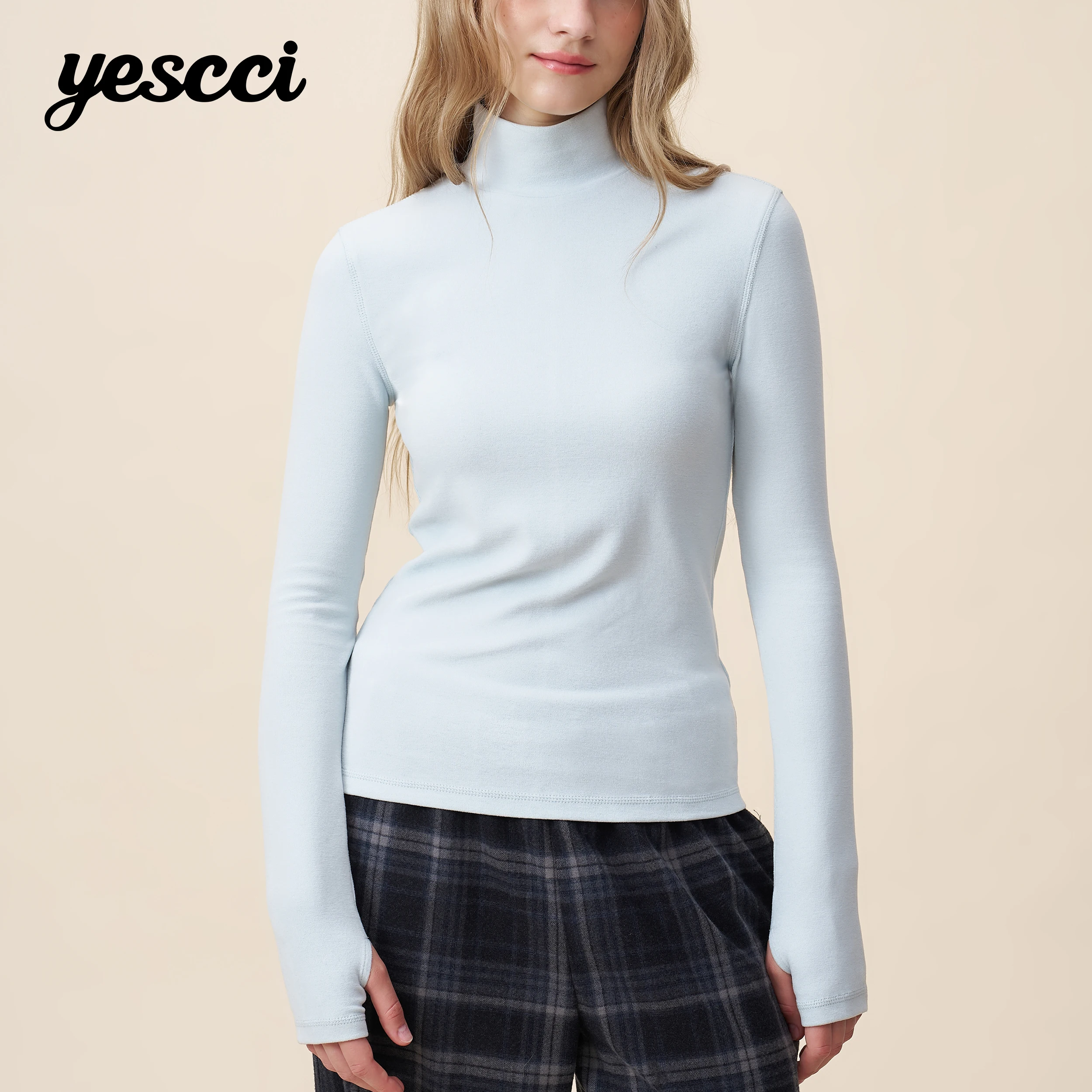 YESCCI Top Women Autumn New Slim Turtleneck Knitted Base Layer Tops Brushed Lining Skin-friendly Versatile Daily Tee S55422605