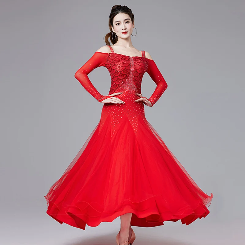 Robe de danse de salon noire pour femmes, robes de valse Standard à paillettes, Costume de scène de danse sociale moderne élégant, vêtements de danse féminins 2211