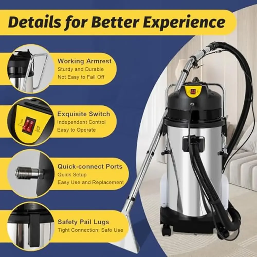 40L 3-in-1 Multi-Purpose Carpet Cleaner High Power 1034W Portable Wet Dry Vacuum Professional Cleaning Tool Set Easy Move 360°