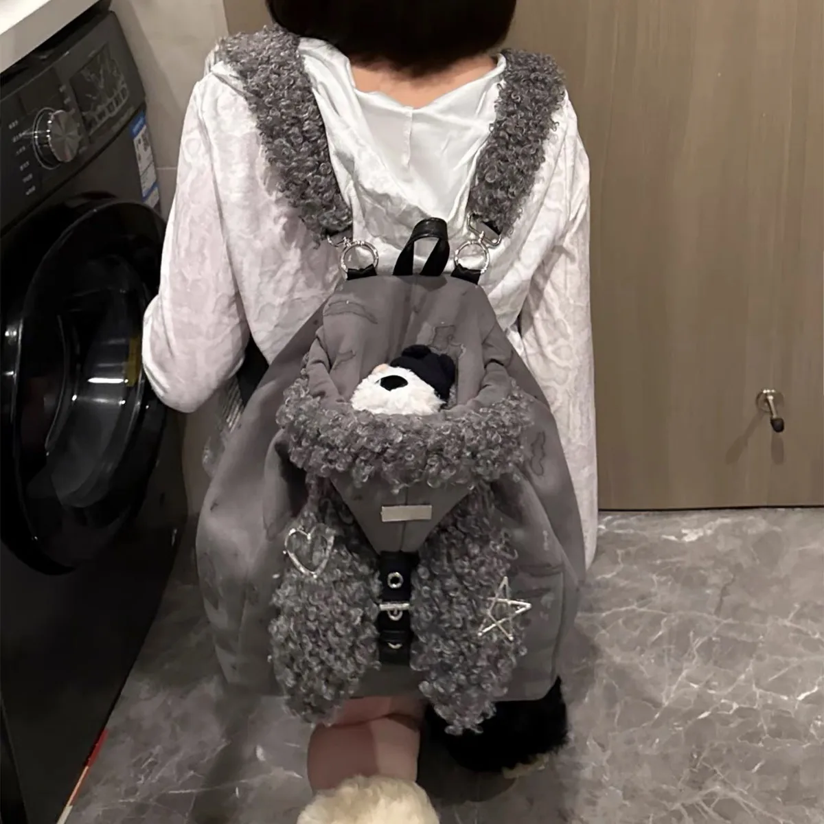 Cute Rabbit Ear Plush Backpack Women's Soft Furry Large Capacity Bag for Autumn Winter Fashion Travel School Daily Use