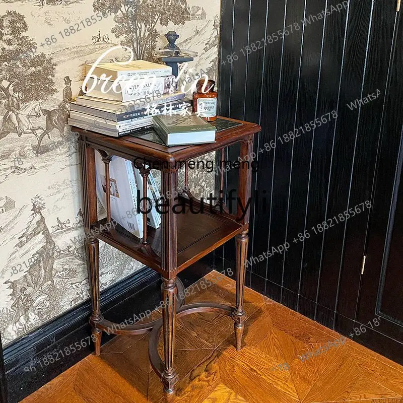 

178French medieval side table coffee table French style solid wood rack American retro coffee side table