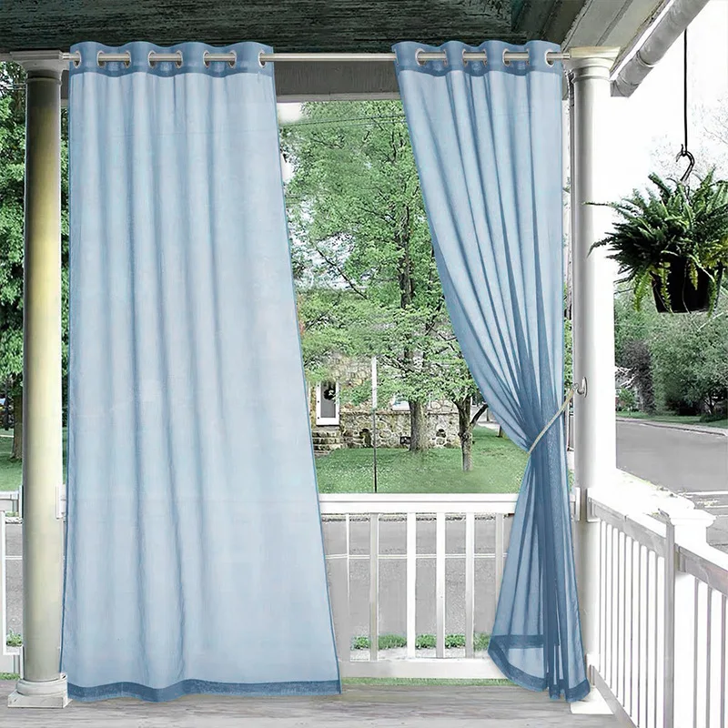 Perforated Transparent Sheer Curtain for Gazebo Solid Waterproof Grommet Top Voile Curtain Bedroom Light Filtering Window Screen