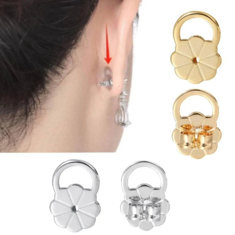 8Pcs Flower Shape Earring Lifters for Heavy Studs Functional Attachment with Locking Closure Ear Backs Stopper Support Pads