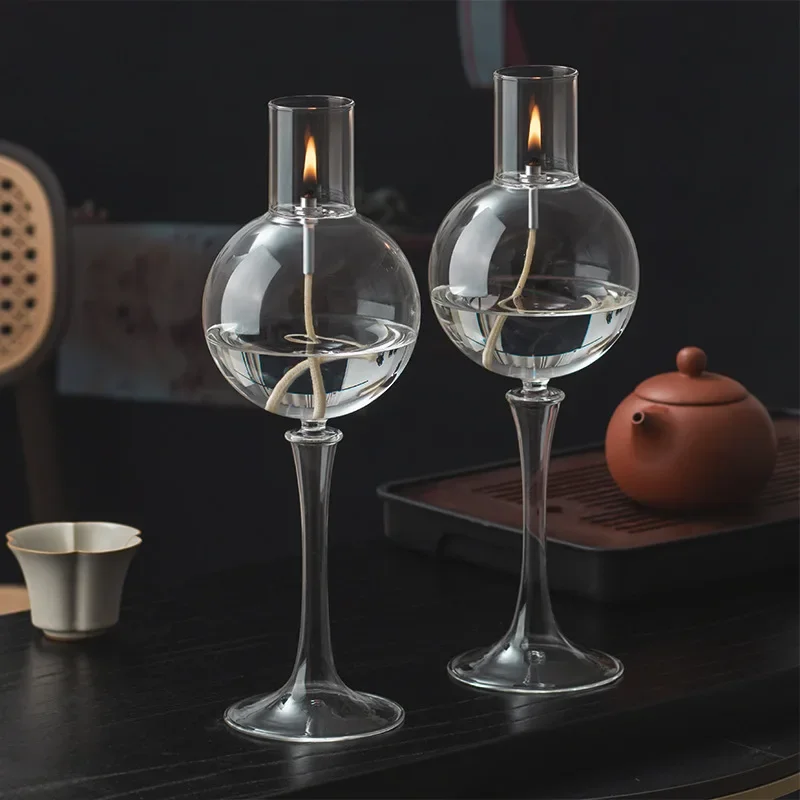 Round Balles Transparent Glass Candle Holder Smokeless Oil Lamp Candlestick Wedding Decor Romantic Candlelight Dinner Ornaments