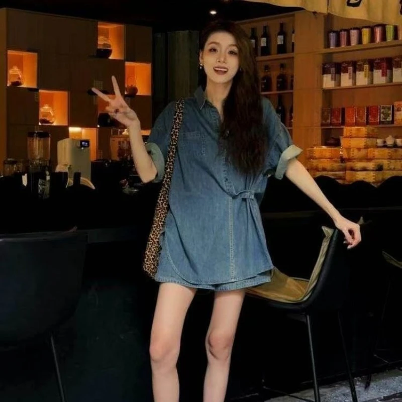 

Women Summer Thin Denim Two Piece Set 2026 New Arrival A Style Sassy Cool Short Shorts Streetwear Trendy Outfit