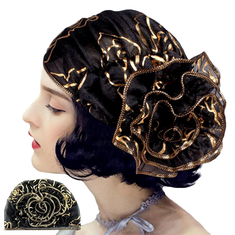 Muslim Islamische Bronzing Blume Elastische Turban frauen Hut Beanie Kopf Schal Wrap Chemo Kappe Casual Haar Bonnets Hijab Caps – Detail 4