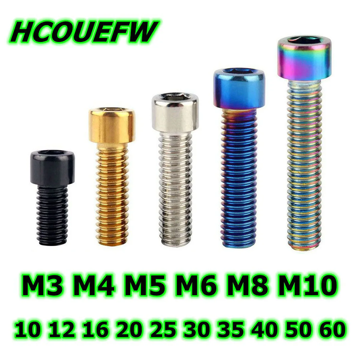 HCOUEFW 10Pcs Bike Screw M3 M4 M5 M6 M8 M10 Allen Titanium Finish Bolt for Motorcycle Bicycle Stem Seatpost Crank Brake Bolts