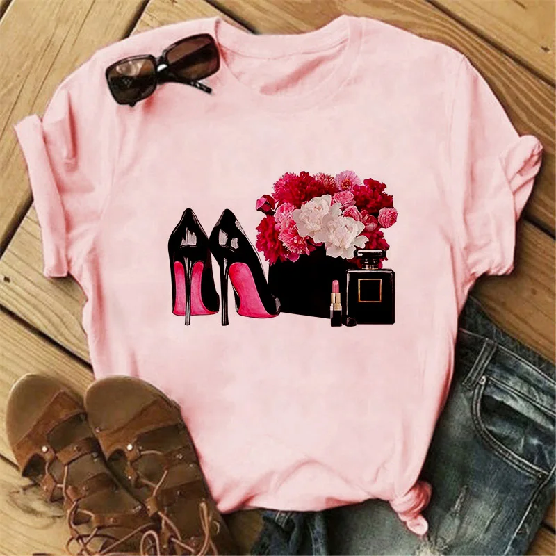 Lipstick high heel ice cream Print Women T Shirt summer ladies Harajuku graphic t-shirt Female t-shirt Short Sleeve Fashion Tops