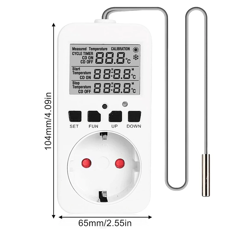 FULL-Digital Temperature Controller Sockets,16A Heating Cooling Thermostat Socket With Sensor For Greenhouse EU Plug