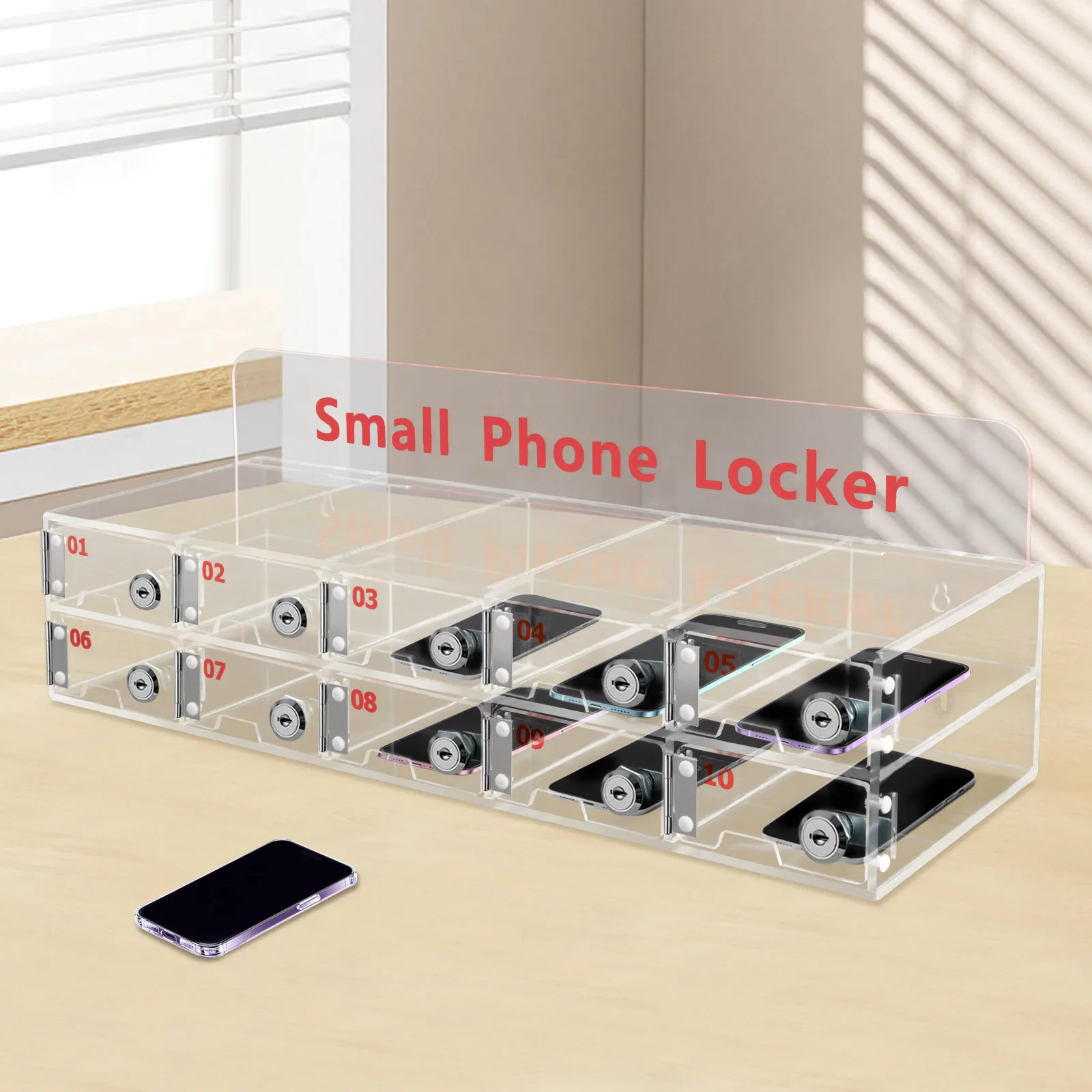 Cell Phone Locker Box Clear Cell Phone Storage Acrylic Cell Phone Lock Box with Door Locks and Keys Wall Mounted Cell Phones