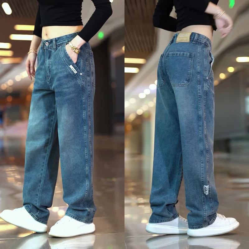 

Retro Washed Straight Leg Jeans Men's Fashionable Loose Wide Leg Long Pants Korean Style Versatile Casual Cotton Trousers