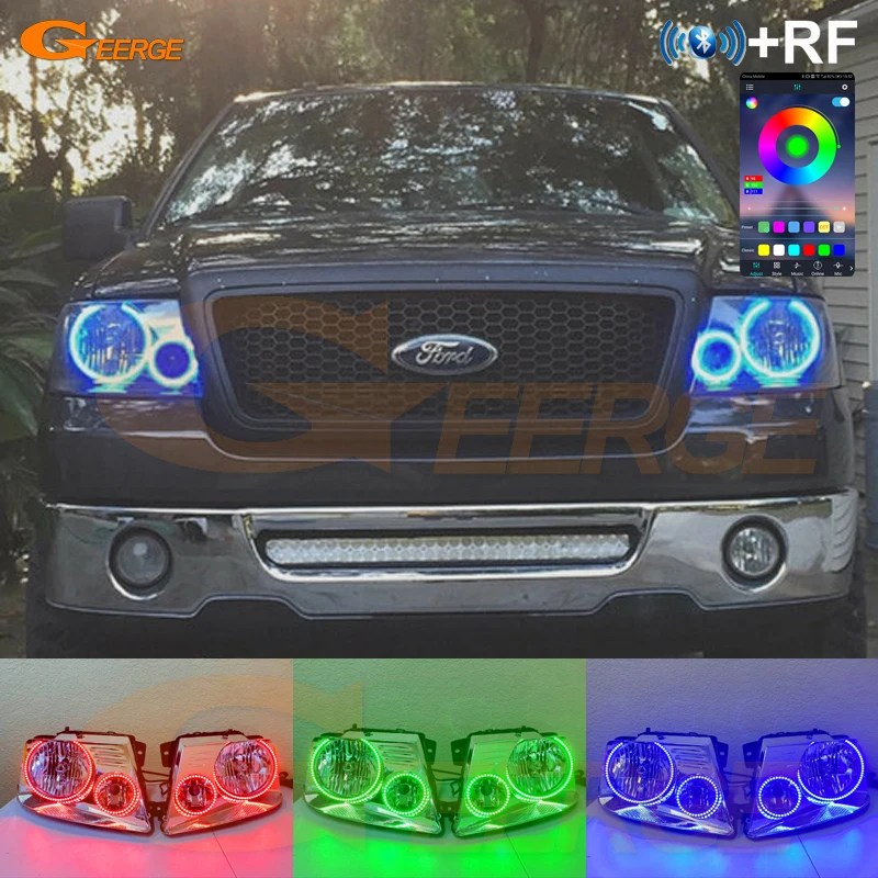 For Ford F-150 F150 2004 2005 2006 2007 2008 Bluetooth App RF Remote Ultra Bright Multi-Color RGB Led Angel Eyes Kit Halo Rings