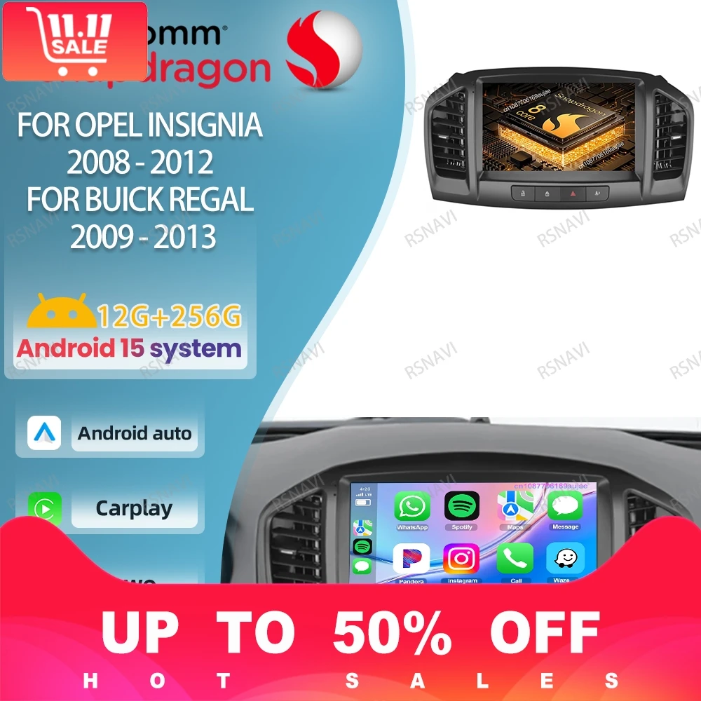 راديو السيارة أندرويد 15 لأوبل إنسيجنيا 2008 - 2012 ل بويك ريجال 2009 - 2013 4G LTE ستيريو QLED كوالكوم رئيس وحدة DSP BT DVD #1