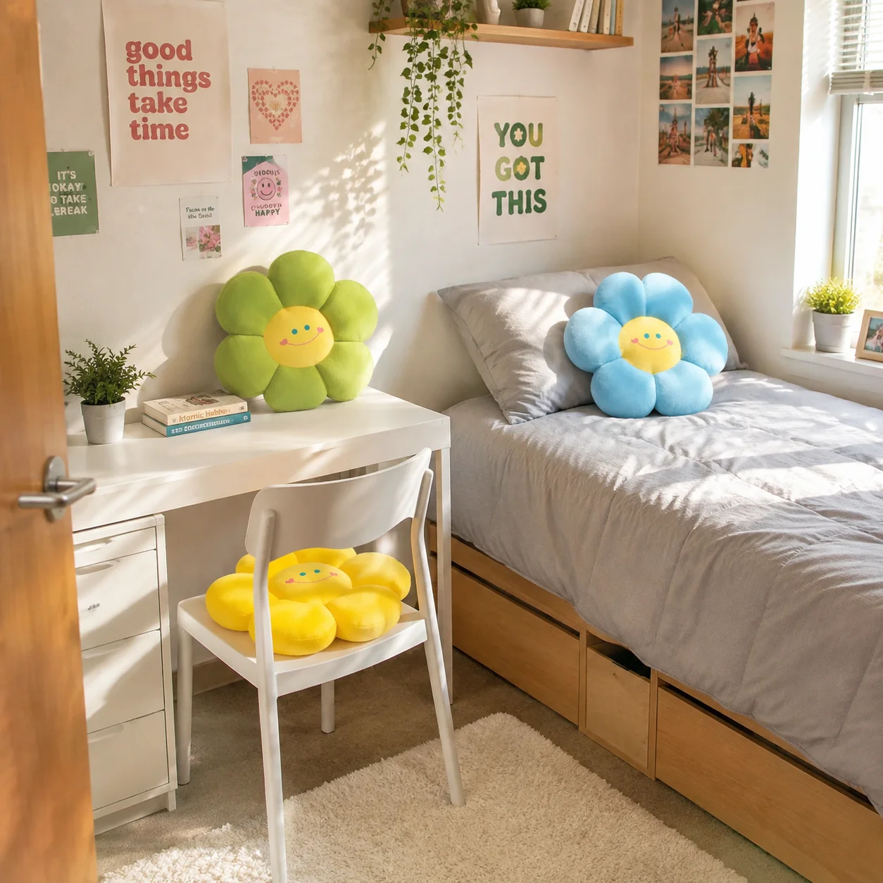 Smiley Sunflower Plush Cushion 35cm, 6 Colors Pink Yellow Blue Red Green Rose, Soft Floor Seat Pad Room Decor, Sunflower Cushion Smiley Flower Pillow Plush Floor Seat Pad 35cm Chair Cushion Kawaii Room Decor Dopamine Aesthetic Bedroom Dorm Decor Gift
