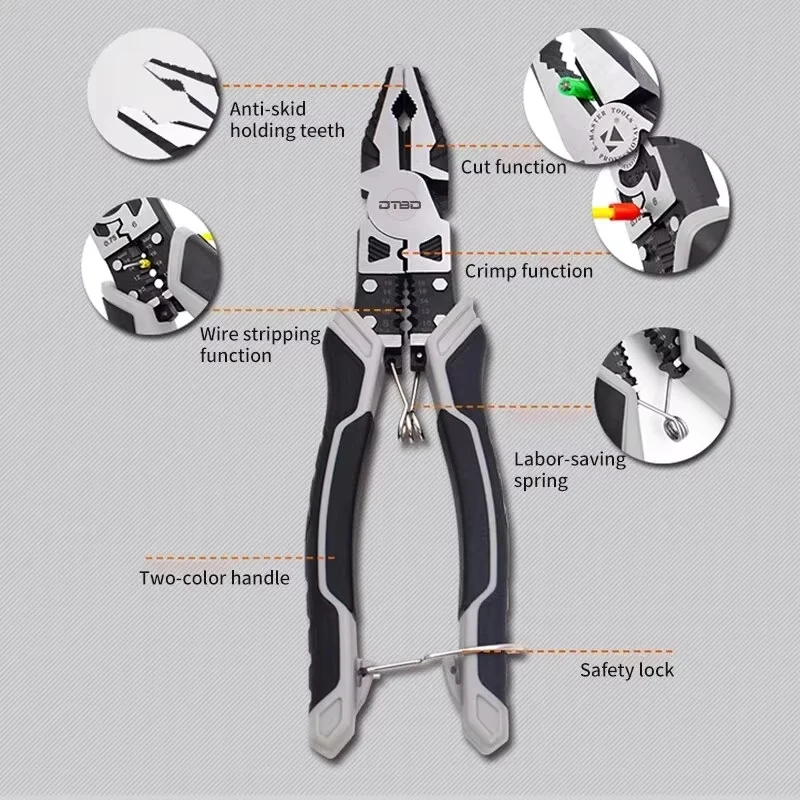 9\'\' Multifunction Pliers Set Combination Pliers Universal Needle Nose Pliers Hardware Tools Diagonal Pliers,Stripper,Crimper