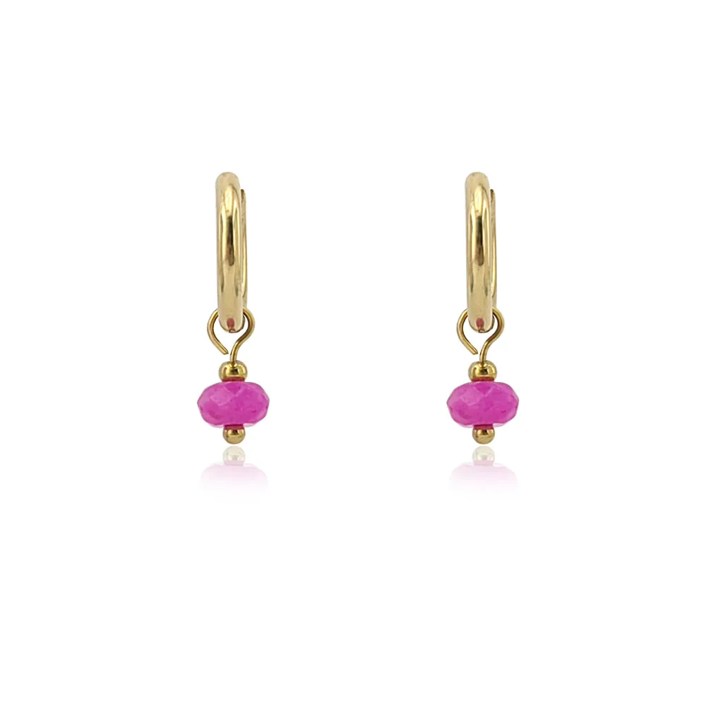HUIDANG Stainless Steel Natural Stone Summer Earrings Pendientes Woman Small Hoops Huggies Earrings With Green Stones