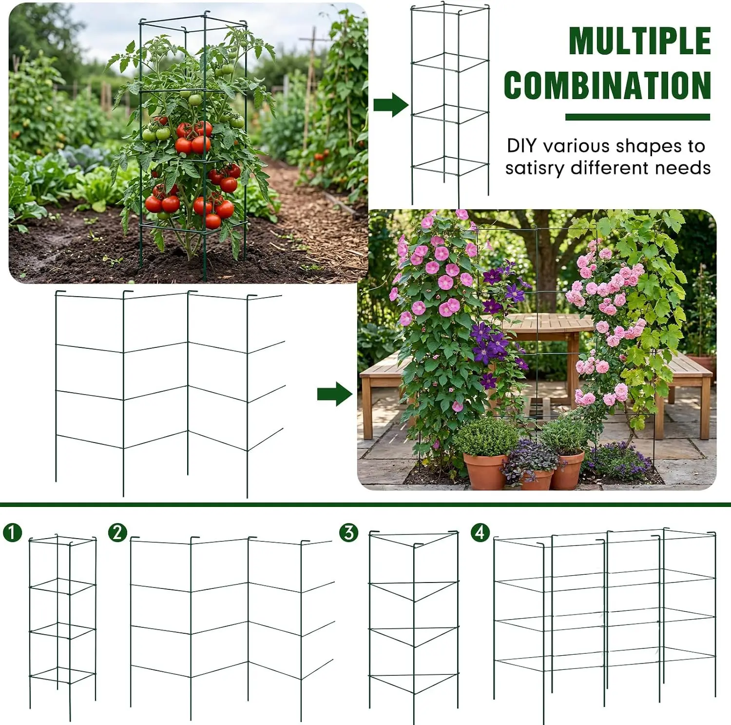 16 Pack Square Tomato Cage Heavy Duty Tomato Cages for Garden Vegetable Plant Trellis Stakes Plant Support Stake Tower for Climb