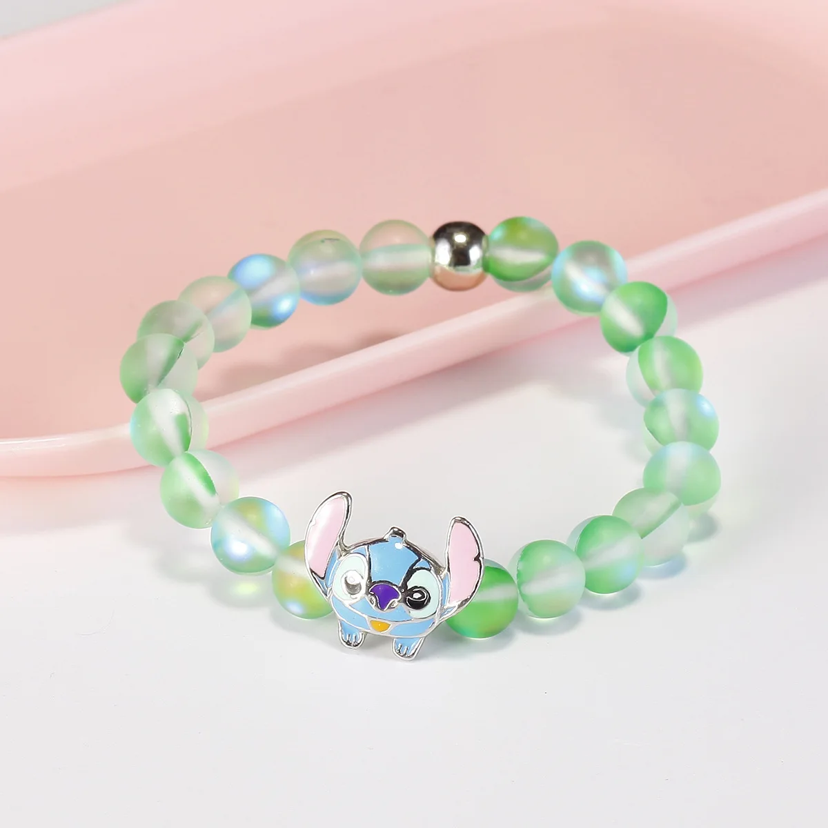 Ohana Stitch Bracelet Stitch & Lilo Cartoon Adjustable Moonstone Bracelet for Girls Boys Cute Gift Charm Jewelry Accessories