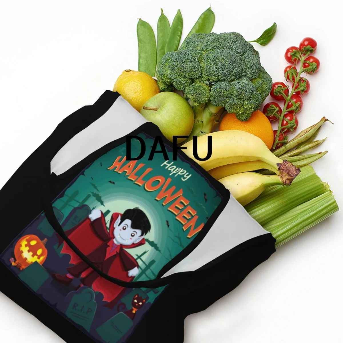 Happy Halloween Funny Halloween Print Cotton Tote Bag - Casual Commuter Shoulder Bag for Work Grocery Shopping Trick or Treat