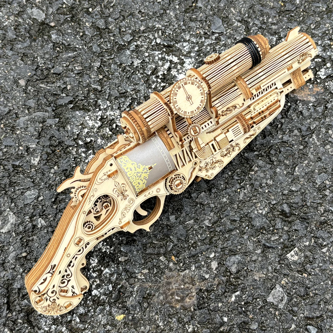 DIY Handgun Model 3D Puzzle Wooden Miniature Building Kit Punk Hitter Mechanical Gear Jigsaw Puzzle for Children Birthday Gifts