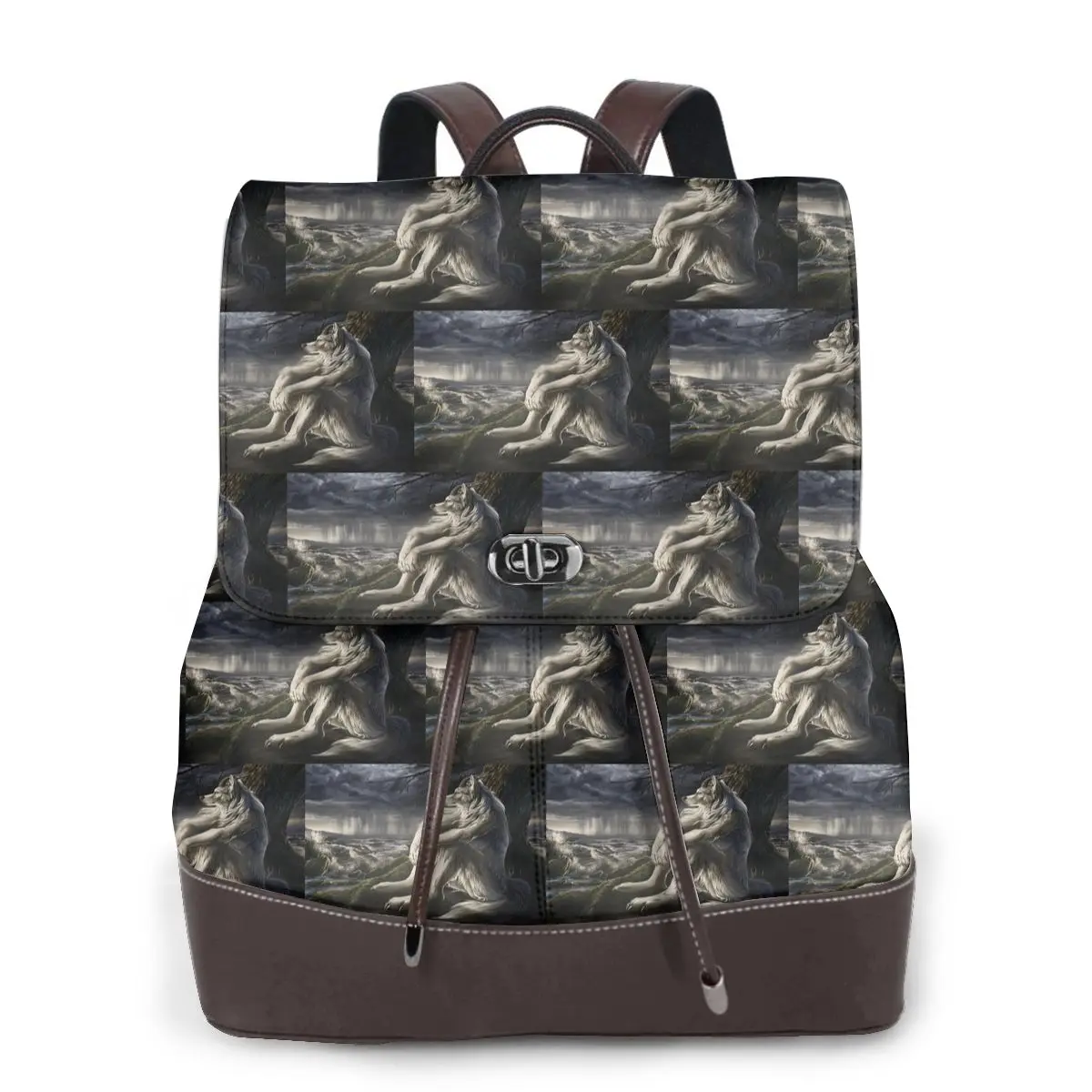 Emo White Wolf Sitting Sad Meme Bookbag School Student Bags Hiking Travel Daypack for Women Fashion Derma Backpack