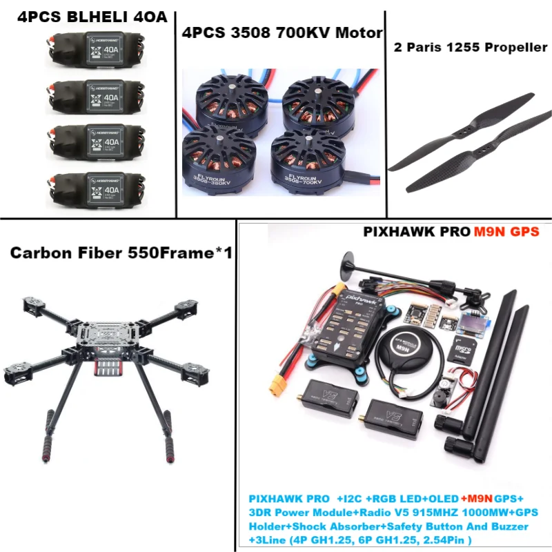 RctoSk 550 Hexa Frame PIXHAWK PRO M9N Controle de vôo Carbono Ardupilot Rádio Telemetria Quadcopter BLHELI 40A 3508 700KVMotor ESC