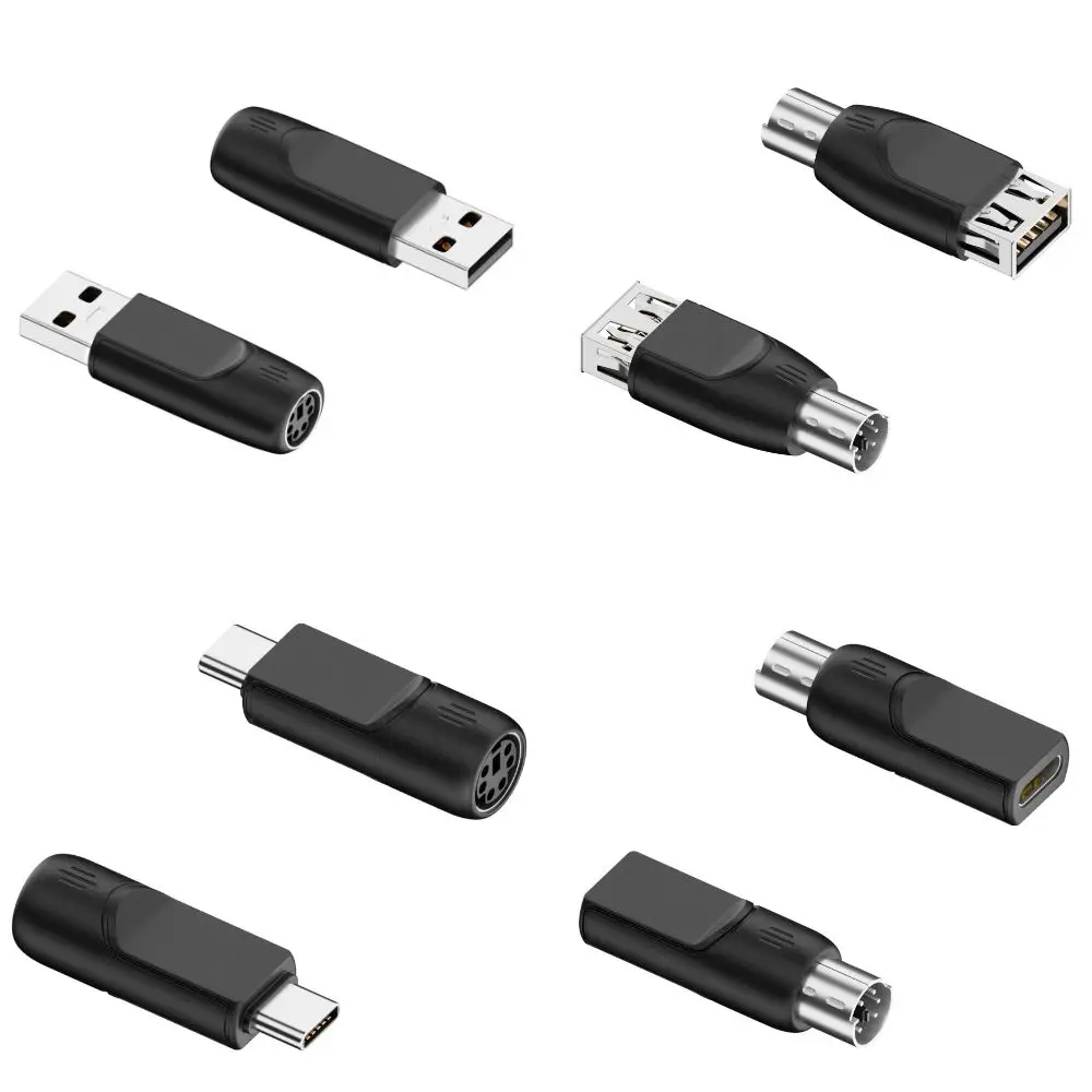 Universal for PS2 to USB Adapter Compact PVC for PS2 to Type-C Adapter Plug and Play Keyboard Mouse Connector Laptop Use