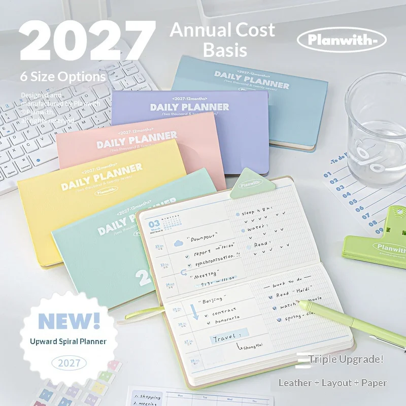 New Planwith 2027 Daily Planner Scroll up Notebook 12 Months Schedule Agenda Book For Work Study Office Stationery Supplies
