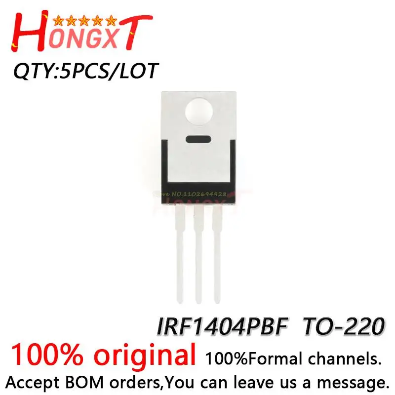 5PCS 100% NEW Original IRF1404PBF TO-220 N-channel 40V/202A in-line MOSFET field-effect transistor.