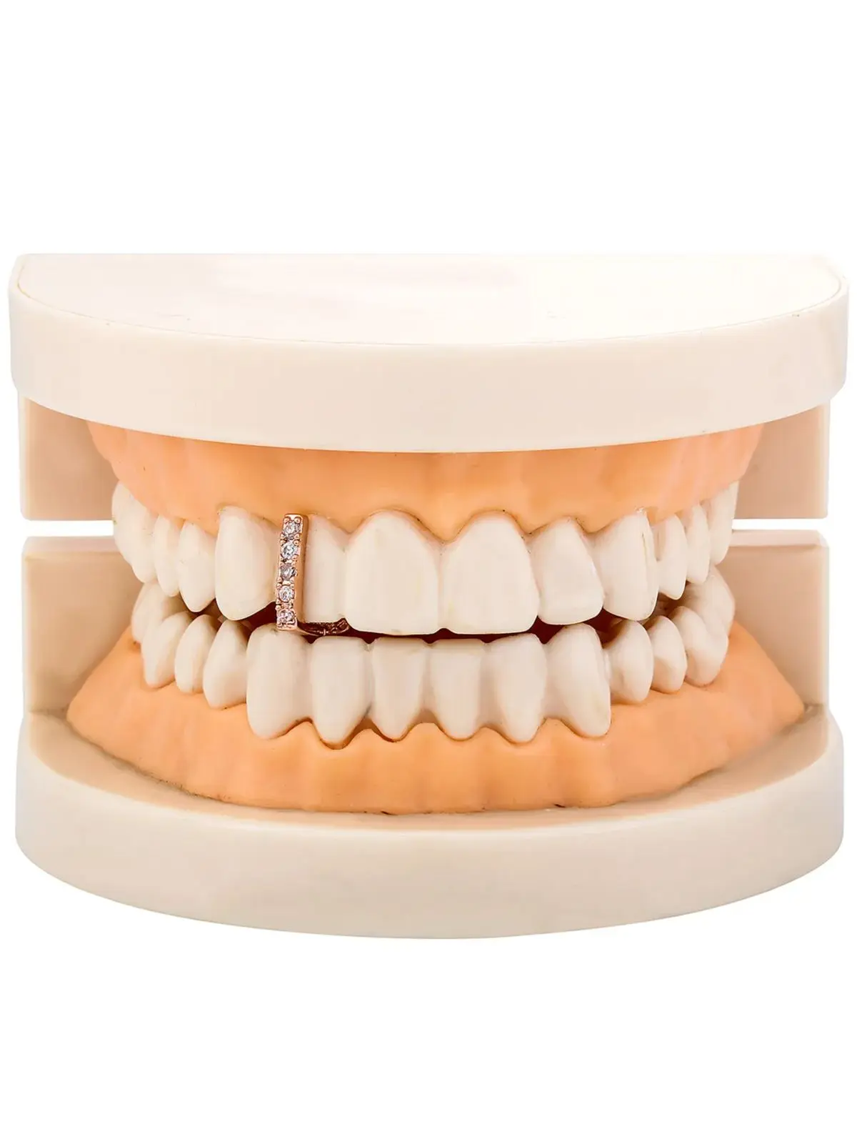 Personalized Double Zircon Interdental/Heart-Shaped Hollowed-Out Hip-Hop Teeth Decoration Stage Nightclub Party Accessory
