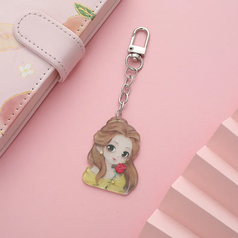 Acrylic Children Princess Elsa Cinderella Snow White Keychain Women Students Fashion Cartoon Car Bag Doll Pendant Key Ring