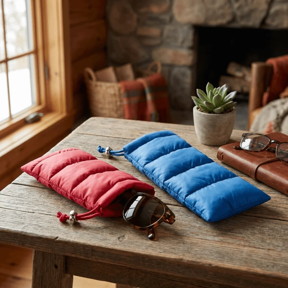 Down Jacket Quilted Padded Eyeglass Case Drawstring Shockproof Sunglasses Storage Bag Soft Lightweight Spectacle Case Daily Use