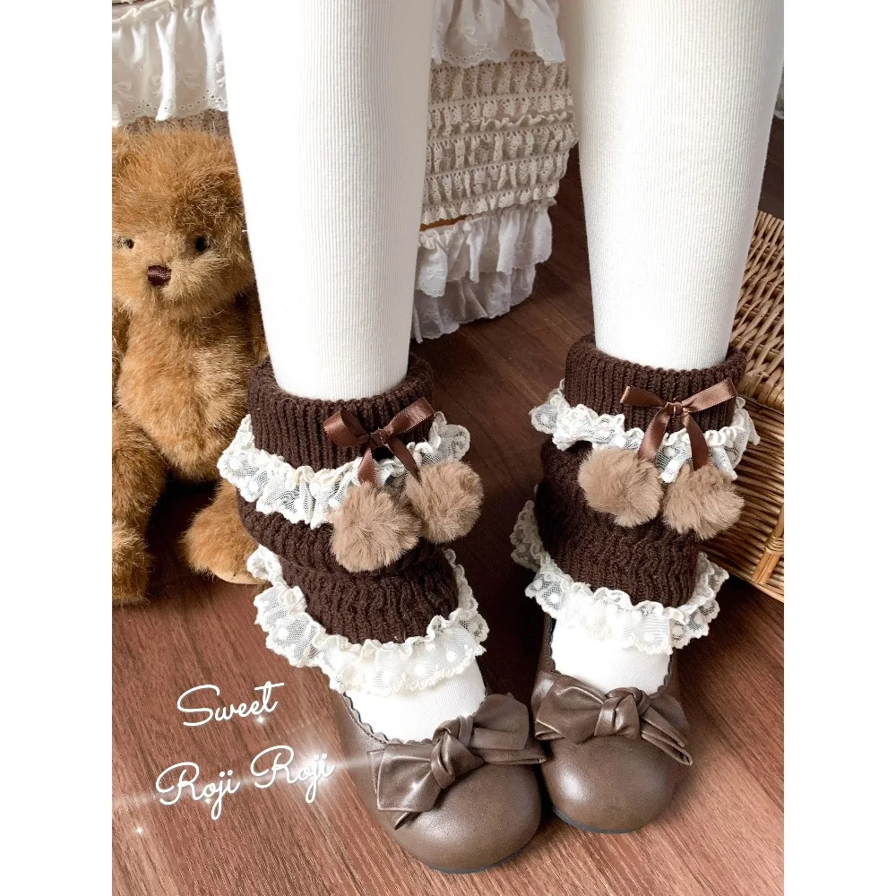 새로운 오리지널 일본식 스위트 로리타 레이스 플러피 볼 양말 여성용 가을 레그 워머 JK 귀여운 레깅스 Y2K 소녀 사랑스러운 양말