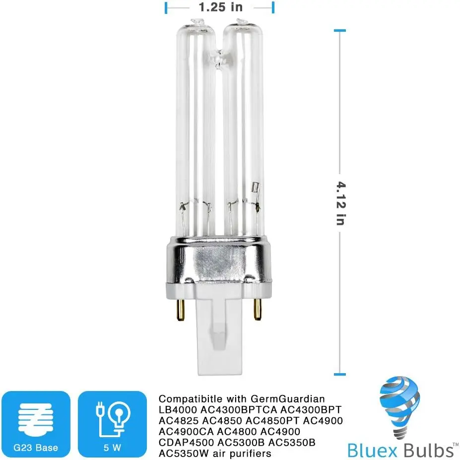 2 Pack LB4000  Bulb for Germ  AC4825 AC4850PT AC4300BPTCA AC4300BPT AC4850 AC4900 AC4900CA AC4800 AC4900 Purifiers Replace 5W UV