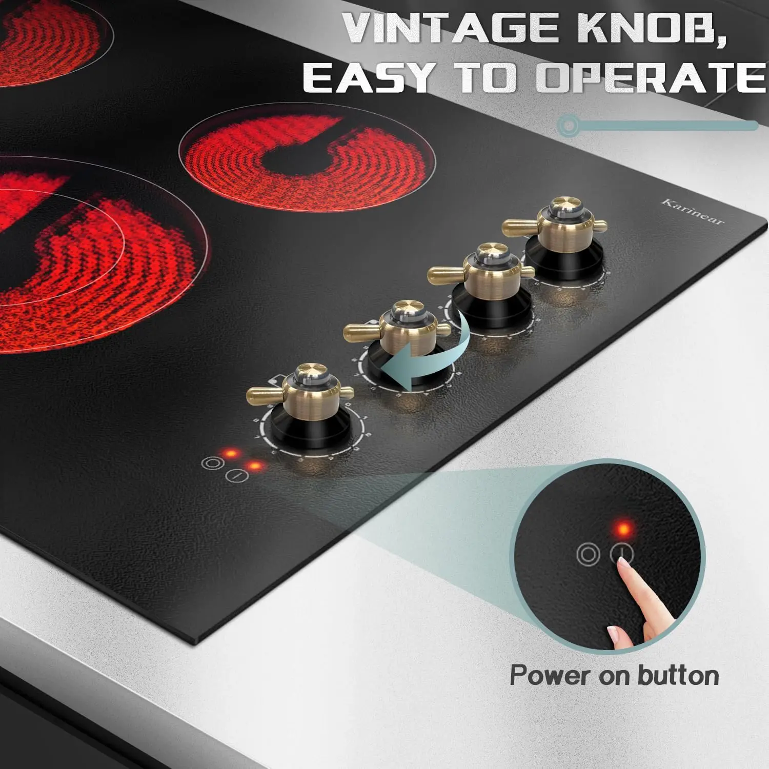 موقد سيراميك كهربائي من نوع Karinear ، تحكم في المقبض ، سلك صلب ، مقبض ذهبي ، 30 "، 4 شعلات ، من من من نوع ww ، من-