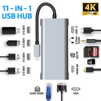 11-in-1 Type-C USB 3.0 Docking Station Splitter Type C Tipo HUB to 4K HDMI VGA PD RJ45 100M Network Adapter For Macbook Laptop