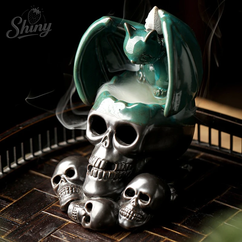 

Creative Skeleton Bat Halloween Alabaster Reversing Incense Burner Ornament Scene Decoration Home Decor