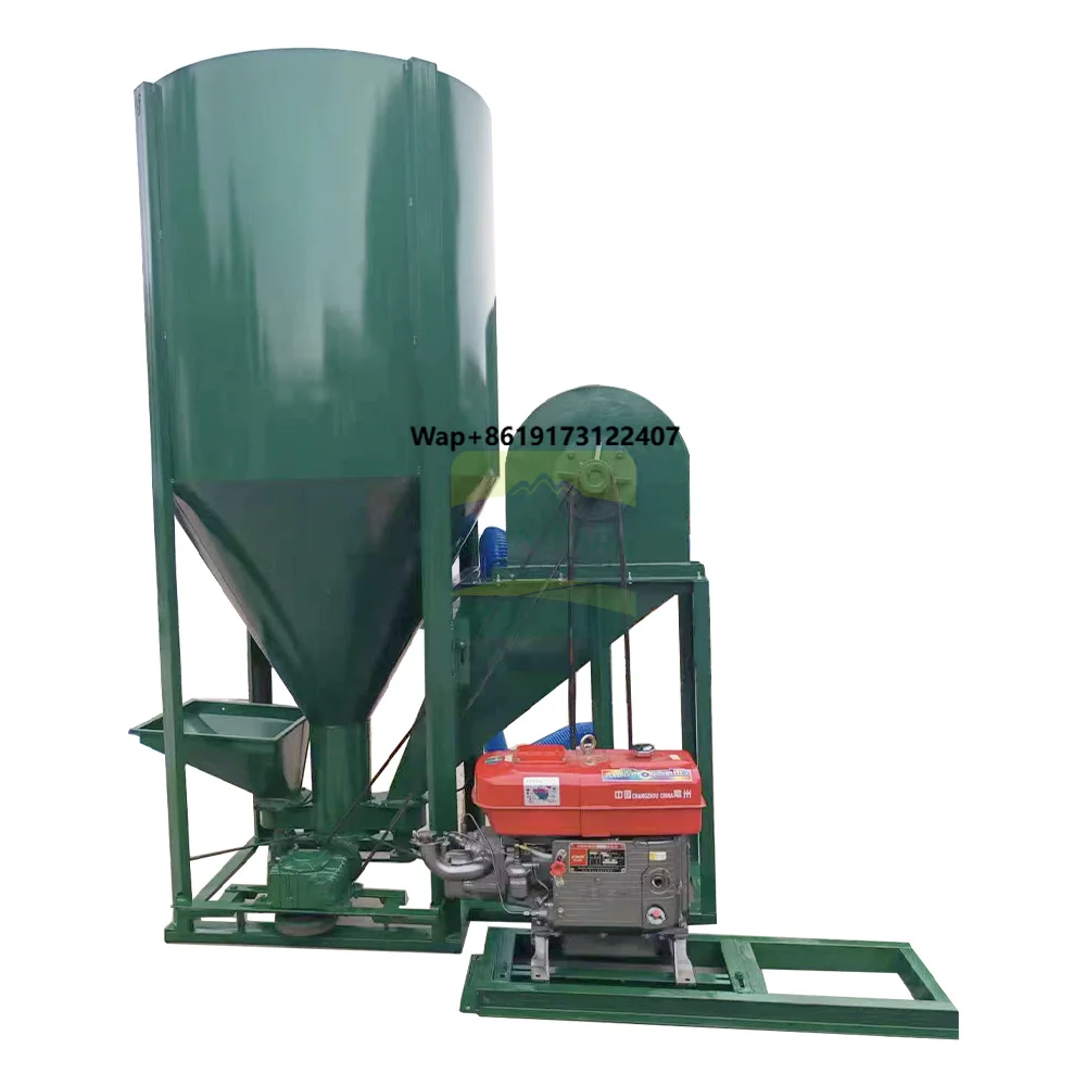 New Farm Use Vertical Feed Crusher Mixer Machine Engine with Electric Start Metal 500 KG/Hour Capacity