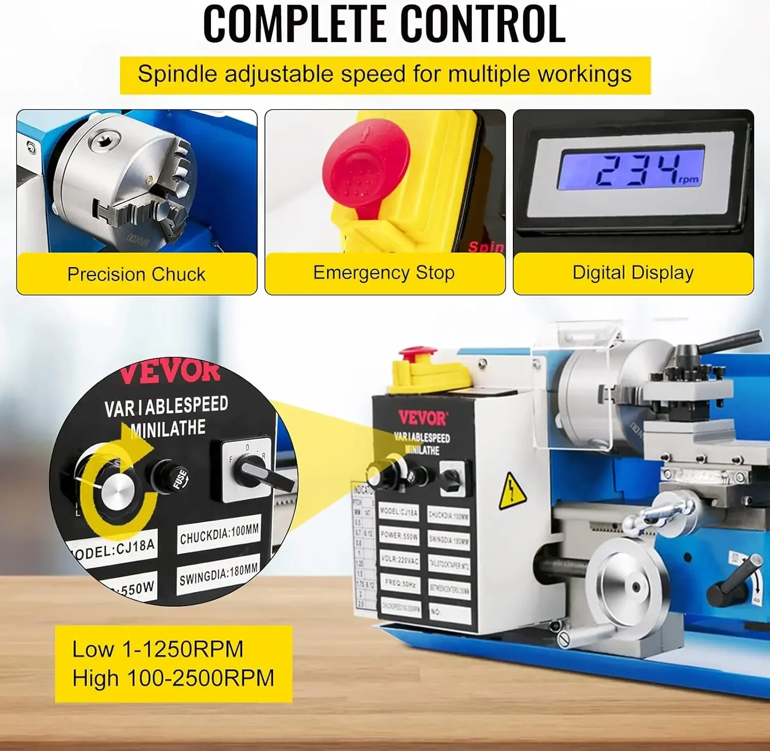 مخرطة معدنية صغيرة جديدة، مخرطة معدنية مقاس 7 × 14 بوصة، مع ماكينة مخرطة صغيرة CNC ذات 3 فك، صندوق مخرطة صغير دقيق رقمي