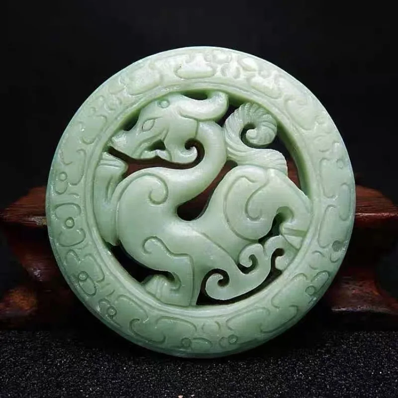 

Natural Bean Green Hand -carved Dragon Jade Pendant Fashion Boutique Jewelry Men's and Female God Beast Necklace Gifts