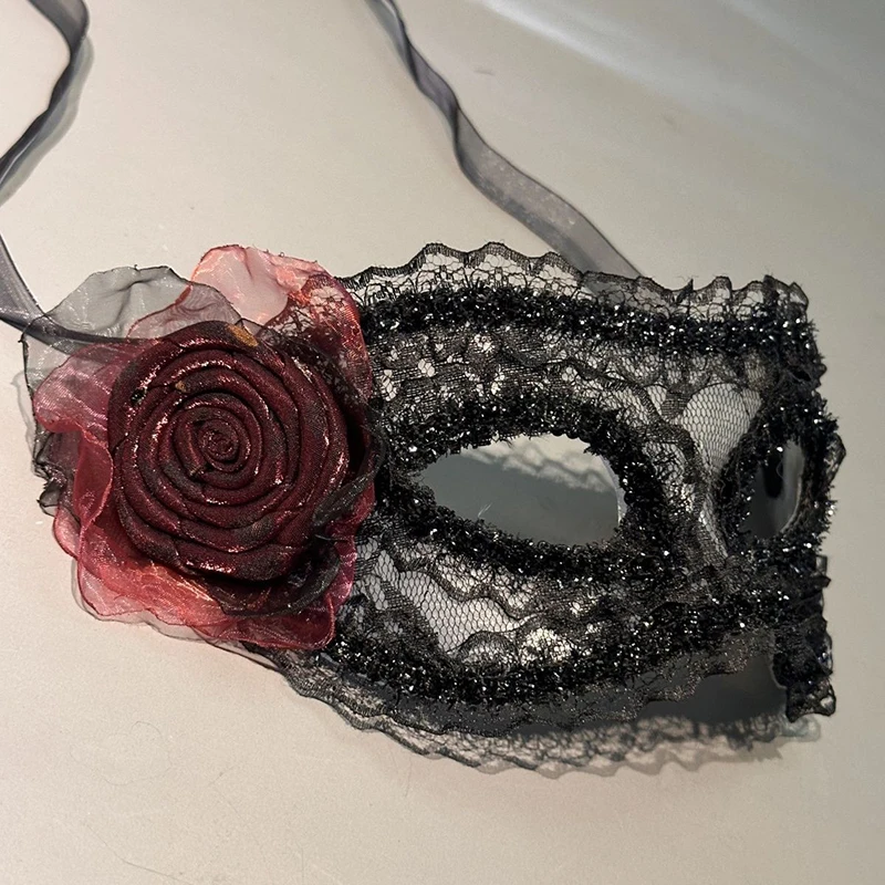 ローズブラックレース女性仮面舞踏会マスク赤い花セクシーロマンチックガールズコスプレ舞踏会誕生日パーティープロムマルディグラカーニバルデート