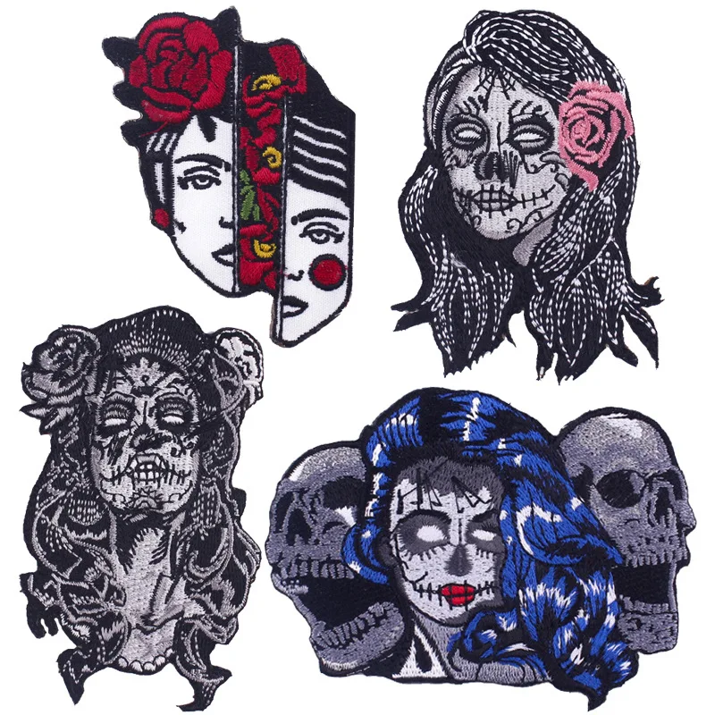 

Punk Embroidery Patches Ghost Girl DIY Terrible Iron on Cloth Stickers Chest Badges Clothes Bags Hats Personalized Accessories