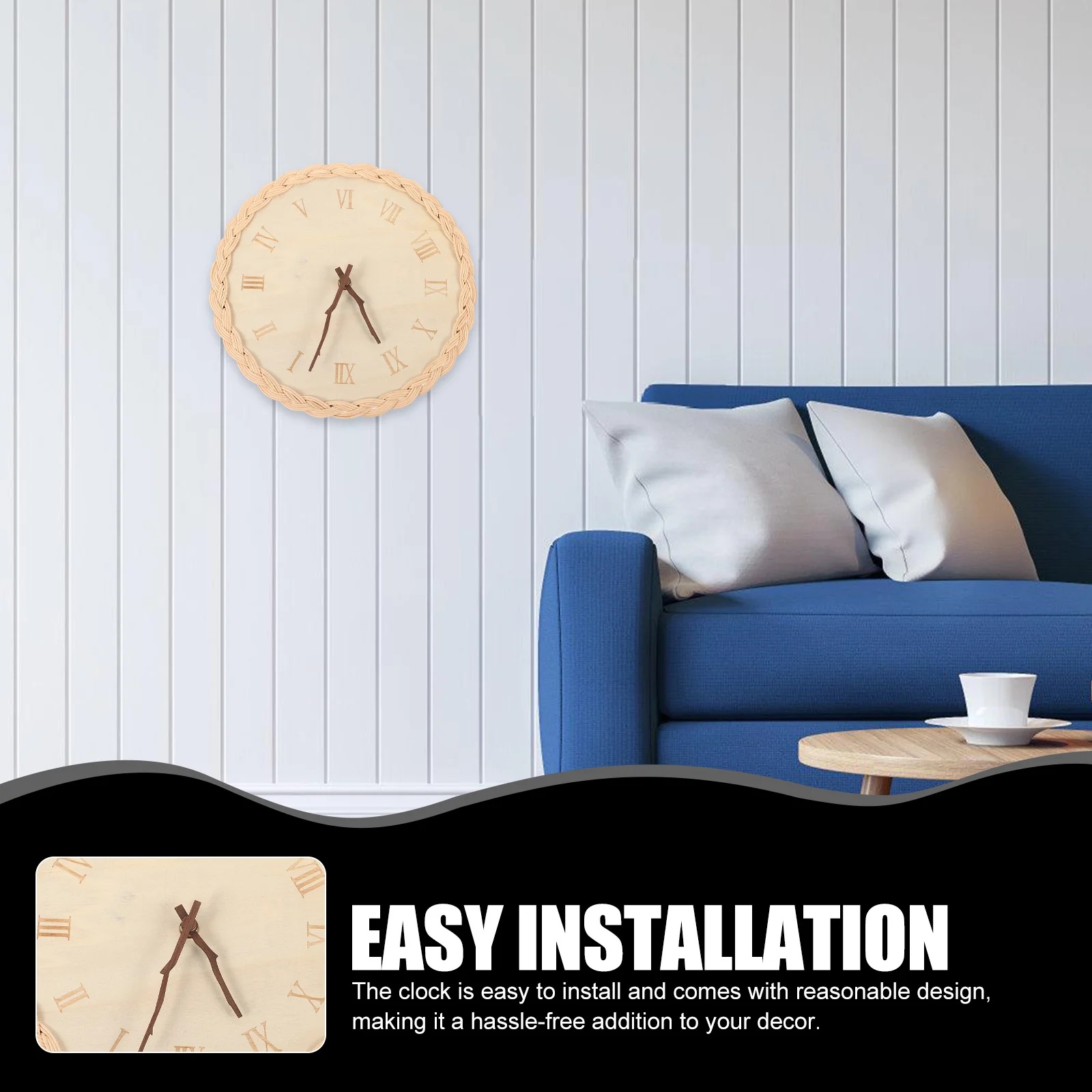 

Rustic Woven Wall Clock Basswood Round Silent Movement Home Bedroom Living Room Wall Decor Rattan Decoration Mute Non Ticking