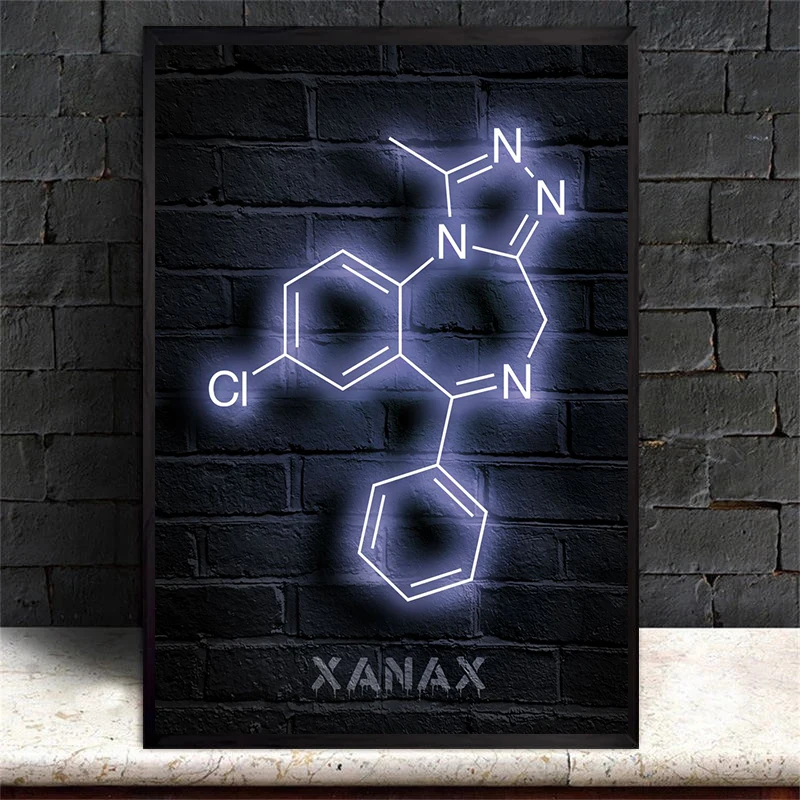 لوحة جزيئات نيون للكيمياء الحديثة Psilocybin zanax Thc ملصقات قماشية صورة فنية جدارية ديكور غرفة المعيشة المنزلية لا LED #4