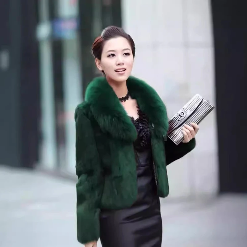 Short Faux Fur Coat Women, Slim Fake Mink Fur Jacket, Fox Fur Collar, High Quality Outerwear, New Design, 2024 Autumn Winter