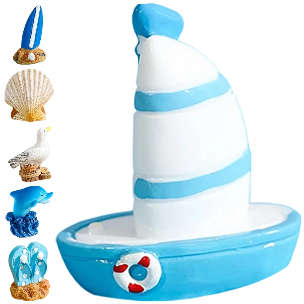 

6pcs Resin Microlandscape Decor Coastal Style Desktop Garden Ornament Set Creative Home Decoration s For Shelf Yard Balcony