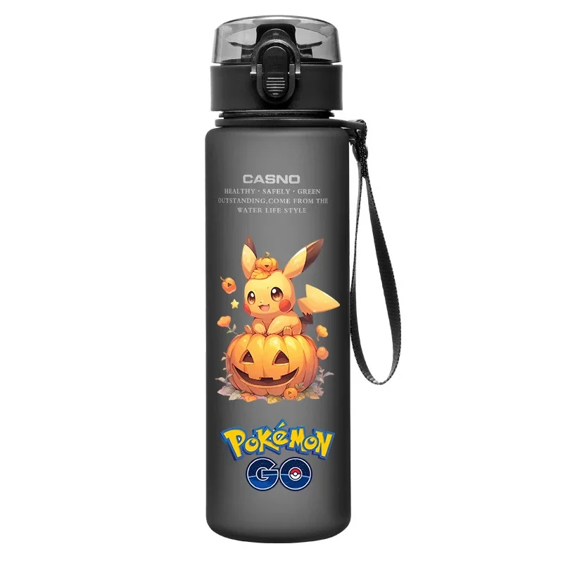 Cangkir air Pikachu Anime 560ML, botol air kapasitas besar olahraga luar ruangan plastik lucu Gengar, cangkir portabel hadiah Natal