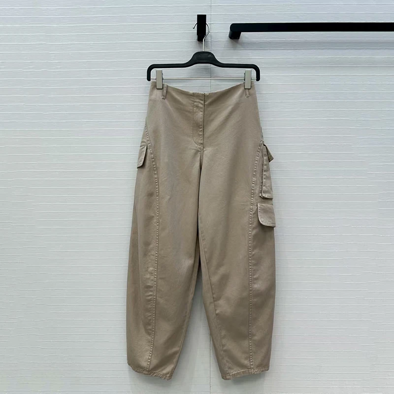 Women's pants New pure cotton low waist straight leg pants for autumn 2025 asymmetric pocket decoration cargo pants y2k trousers